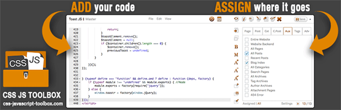 CSS & JavaScript Toolbox: 記事に挿入するコードを管理できるWordPressプラグイン